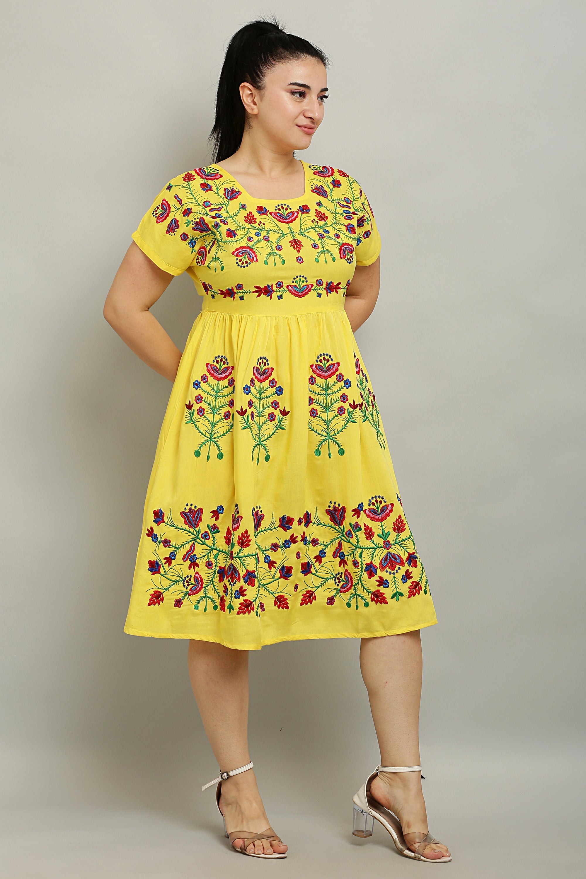 A-line Embroidered Kurta Midi Dress