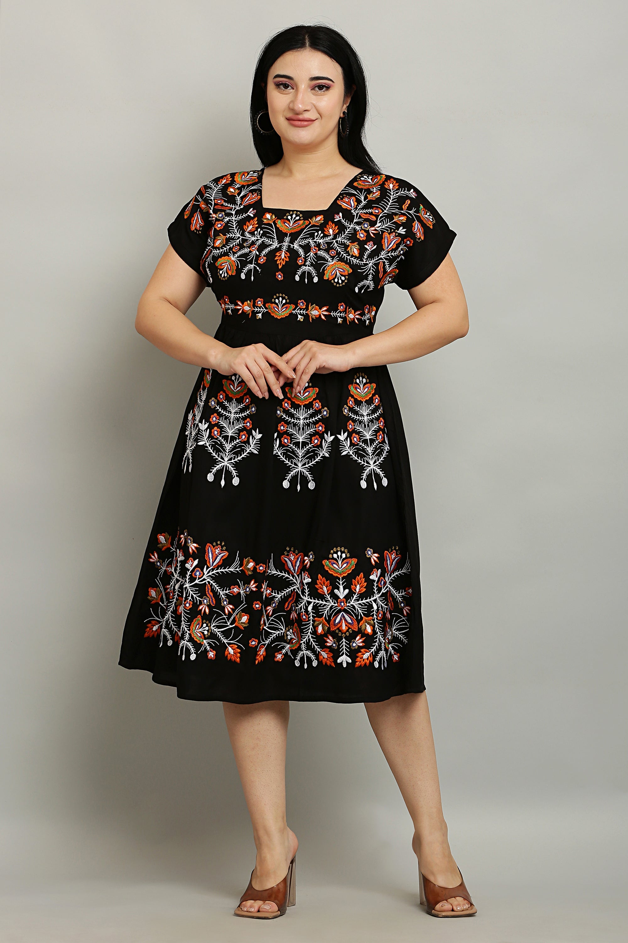 A-line Embroidered Kurta Midi Dress