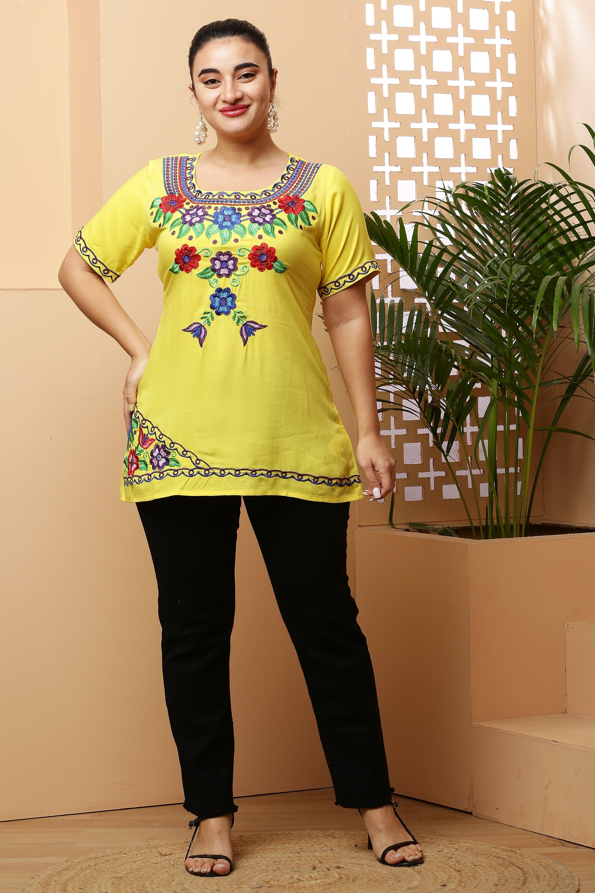 Floral Embroidery Short Kurta