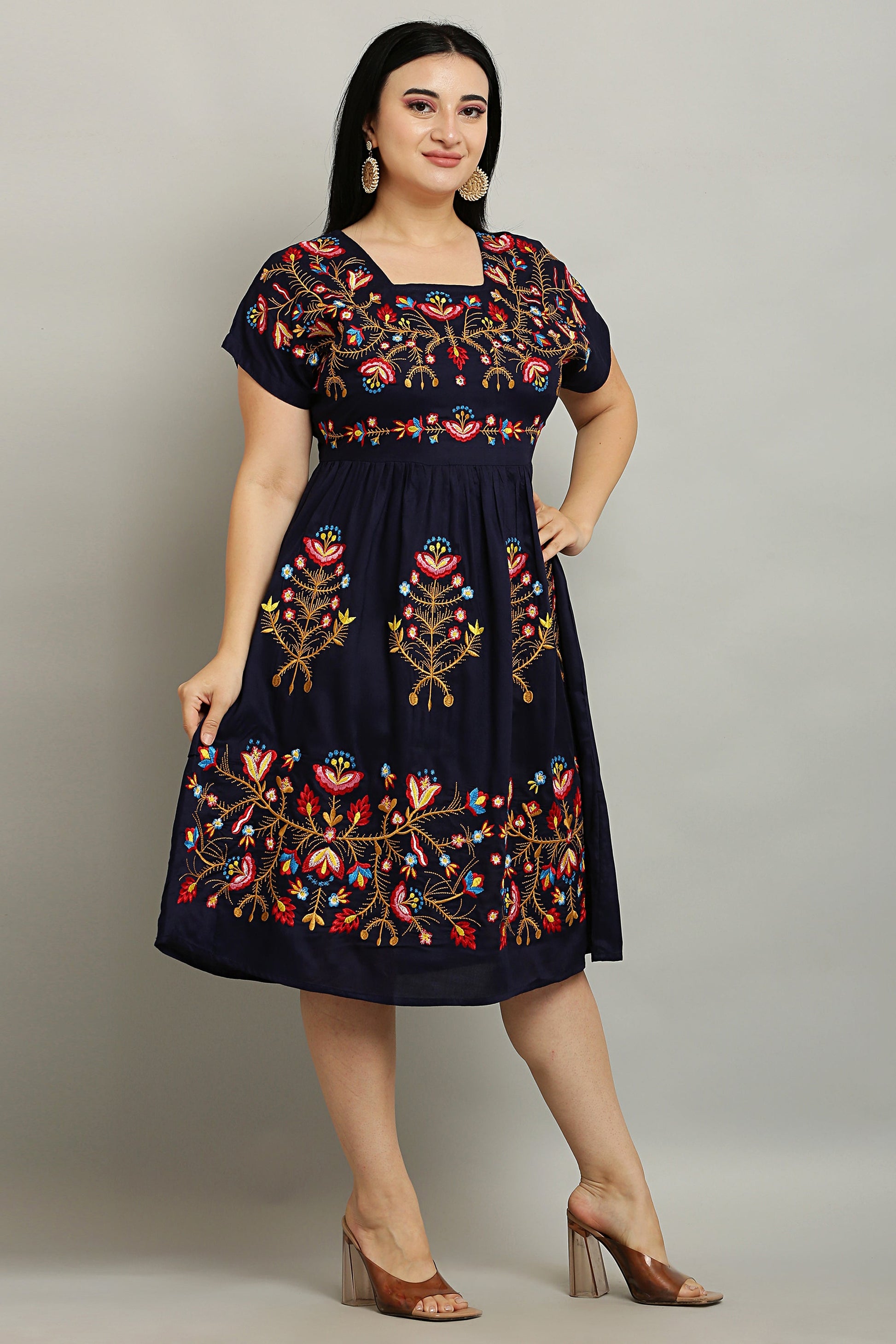 A-line Embroidered Kurta Midi Dress