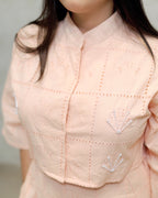 Chinese Collar Schiffli Crop Top with Plazzo Pants