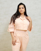 Chinese Collar Schiffli Crop Top with Plazzo Pants