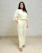 Chinese Collar Schiffli Crop Top with Plazzo Pants
