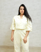 Chinese Collar Schiffli Crop Top with Plazzo Pants