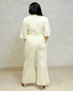 Chinese Collar Schiffli Crop Top with Plazzo Pants