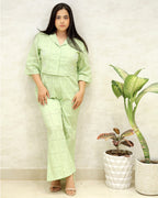 Chinese Collar Schiffli Crop Top with Plazzo Pants