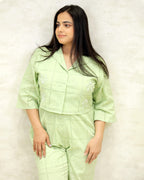 Chinese Collar Schiffli Crop Top with Plazzo Pants