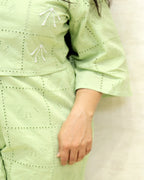 Chinese Collar Schiffli Crop Top with Plazzo Pants