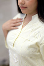 Chinese Collar Schiffli Kurta with Plazzo Pants