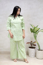 Chinese Collar Schiffli Kurta with Plazzo Pants