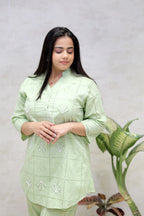 Chinese Collar Schiffli Kurta with Plazzo Pants