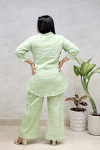 Chinese Collar Schiffli Kurta with Plazzo Pants