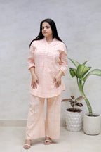 Chinese Collar Schiffli Kurta with Plazzo Pants