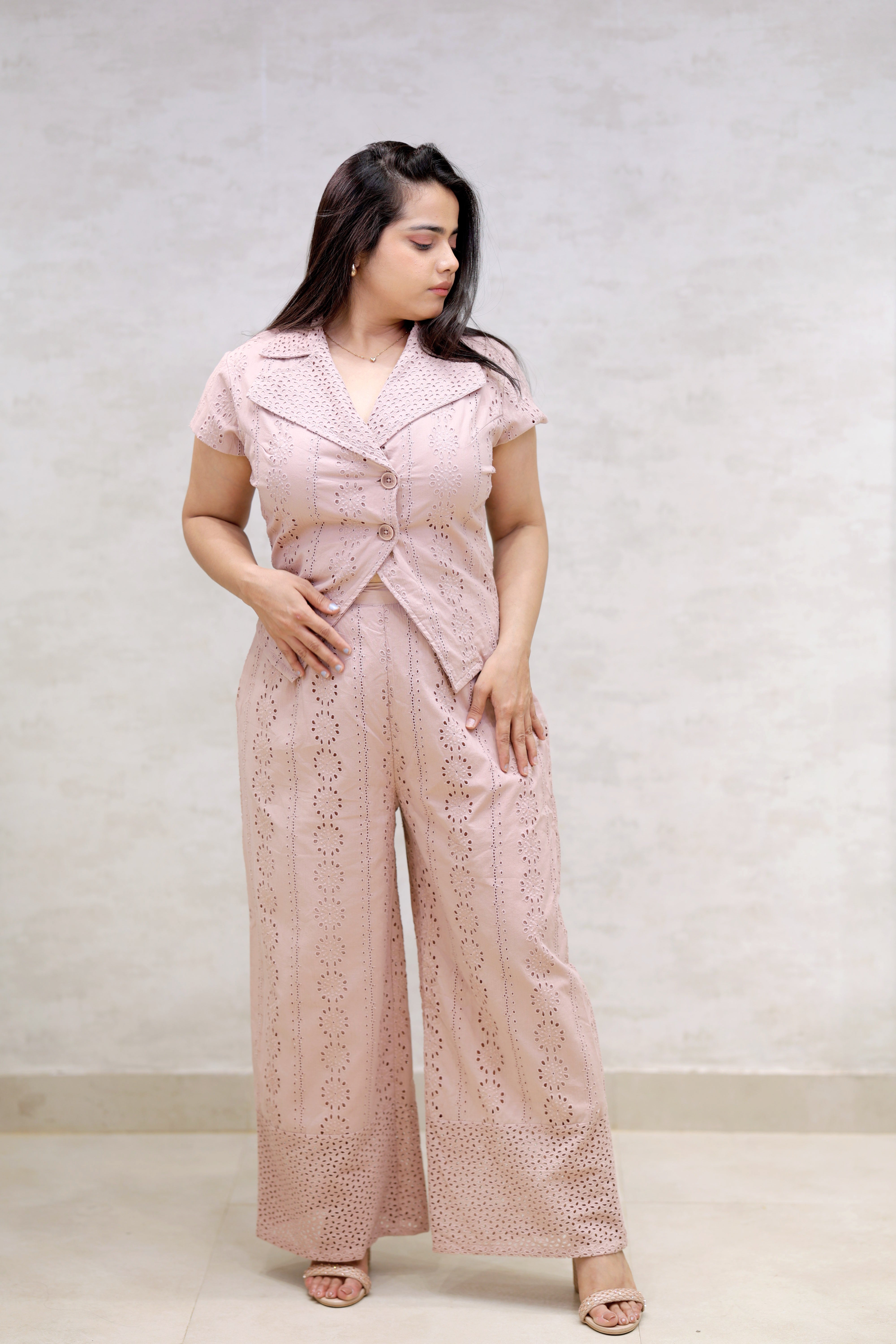 Floral Schiffli Short Shirt with Pants Main image