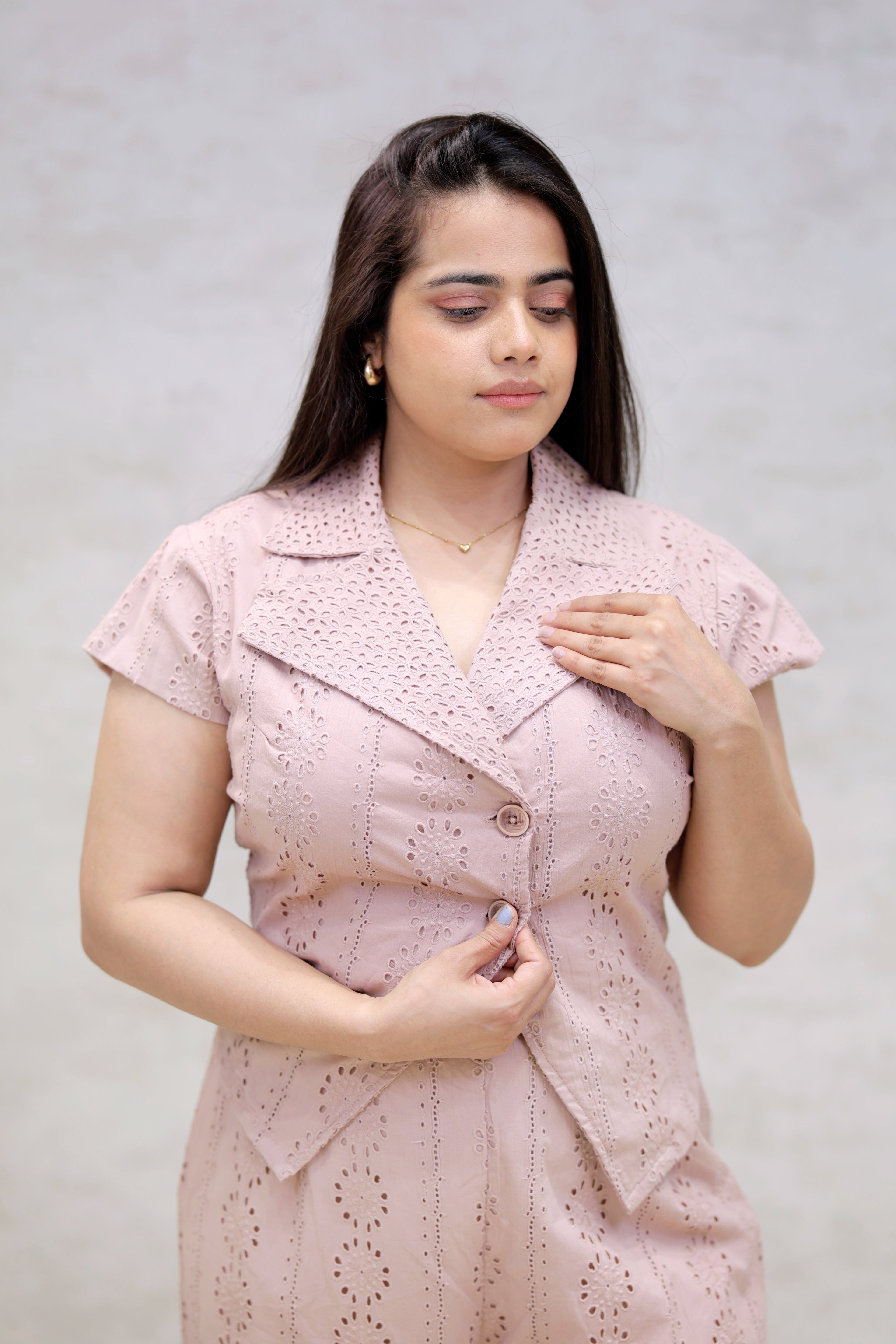 Floral Schiffli Short Shirt with Pants