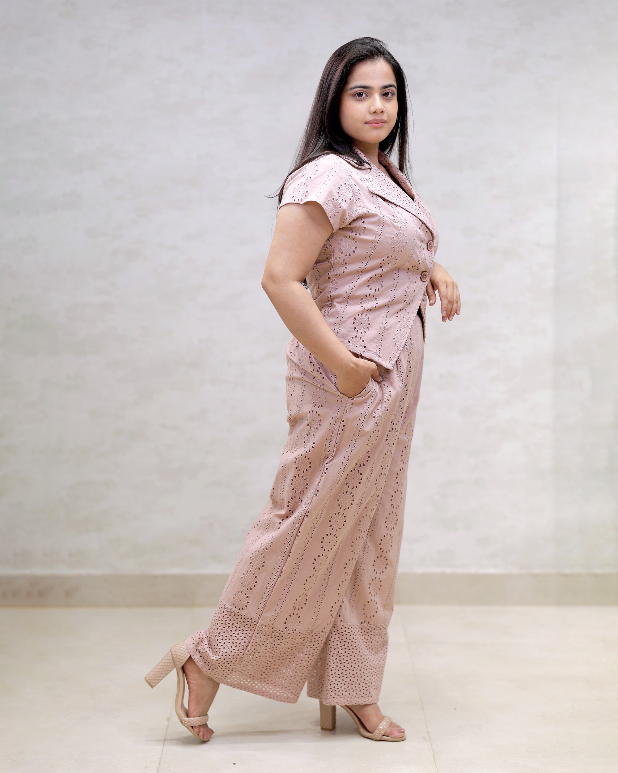 Floral Schiffli Short Shirt with Pants