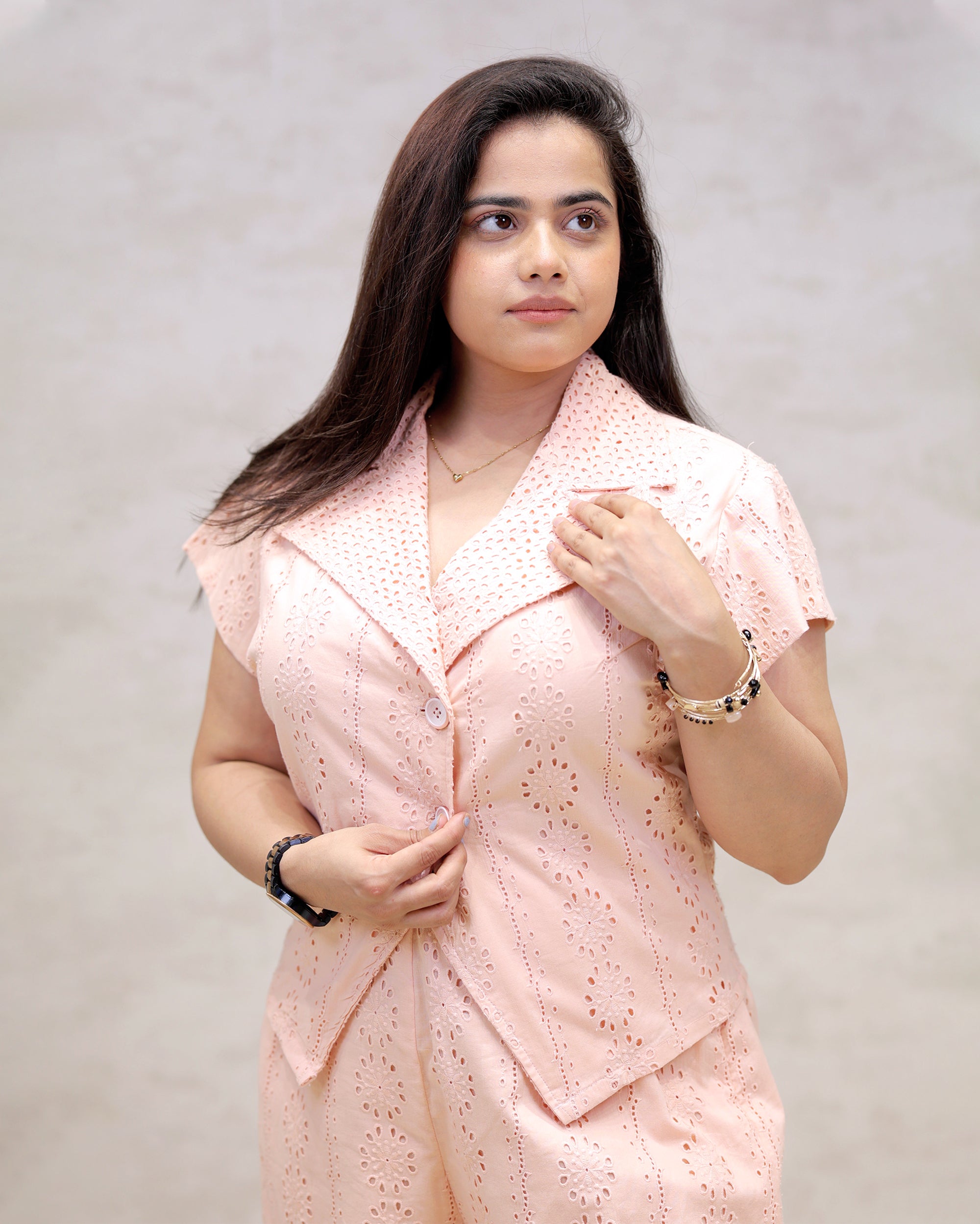 Floral Schiffli Short Shirt with Pants