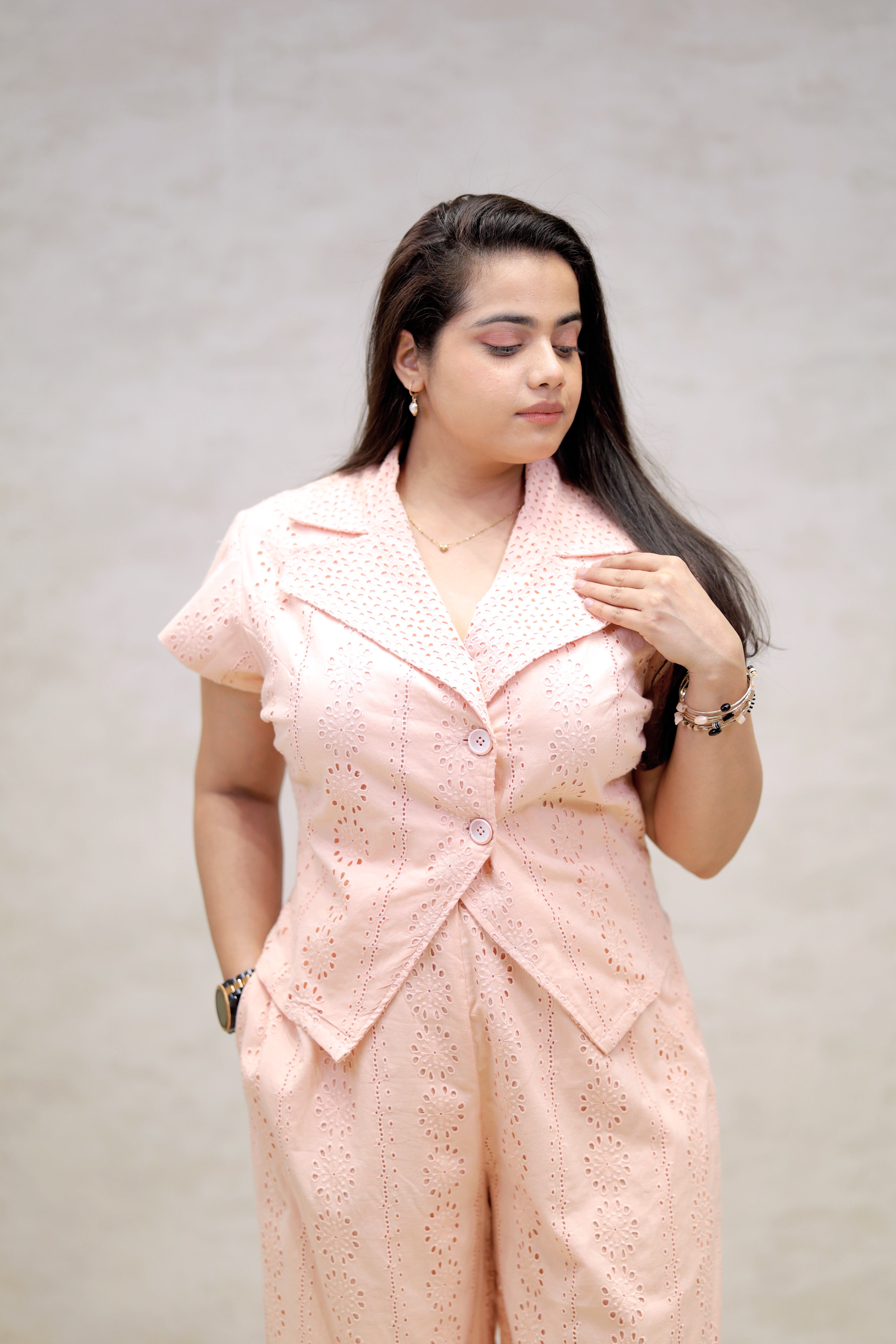 Floral Schiffli Short Shirt with Pants