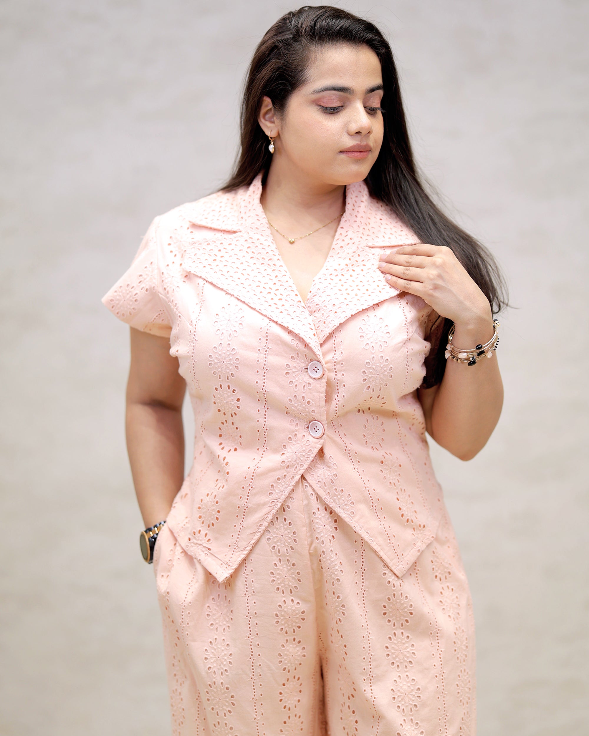Floral Schiffli Short Shirt with Pants