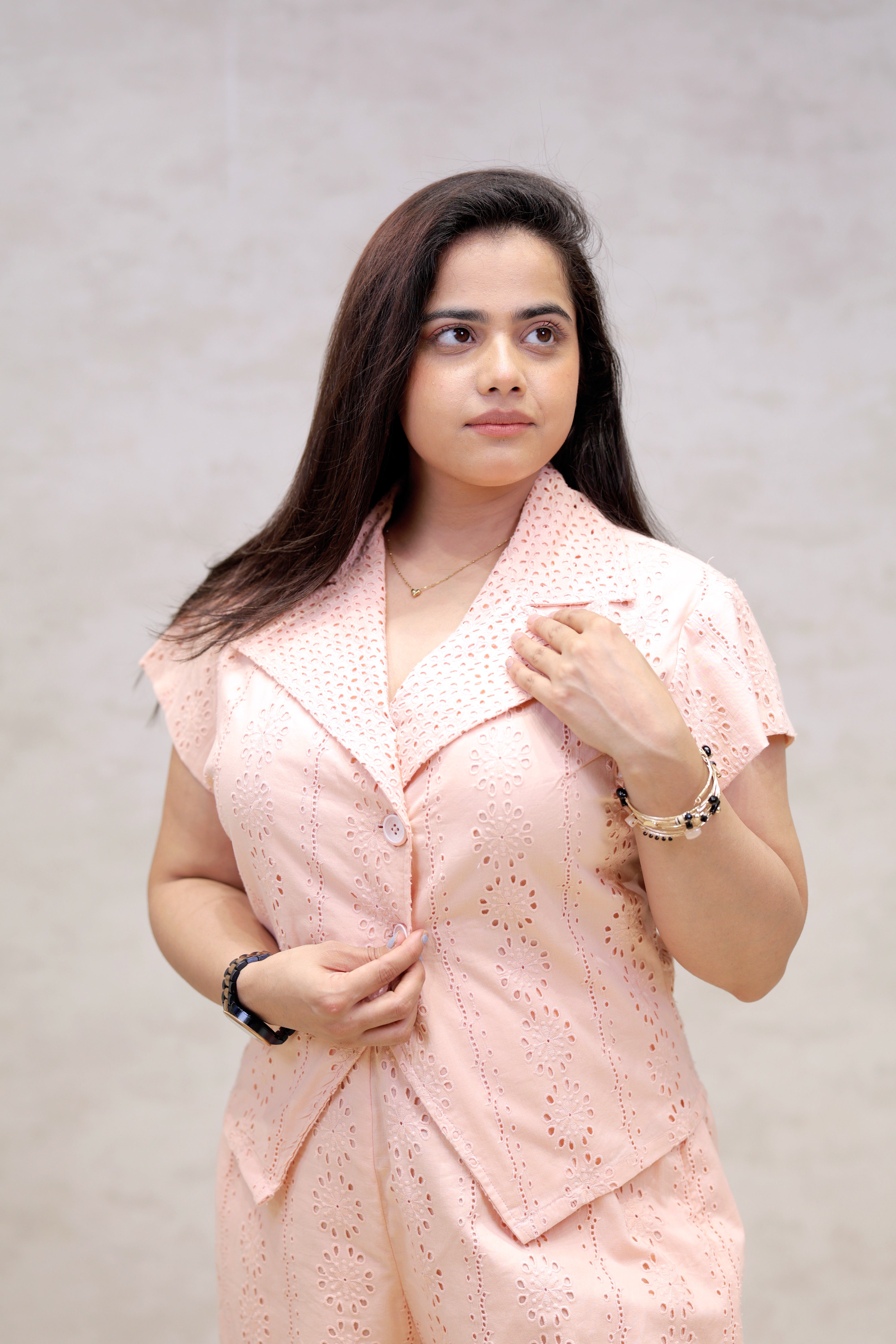 Floral Schiffli Short Shirt with Pants