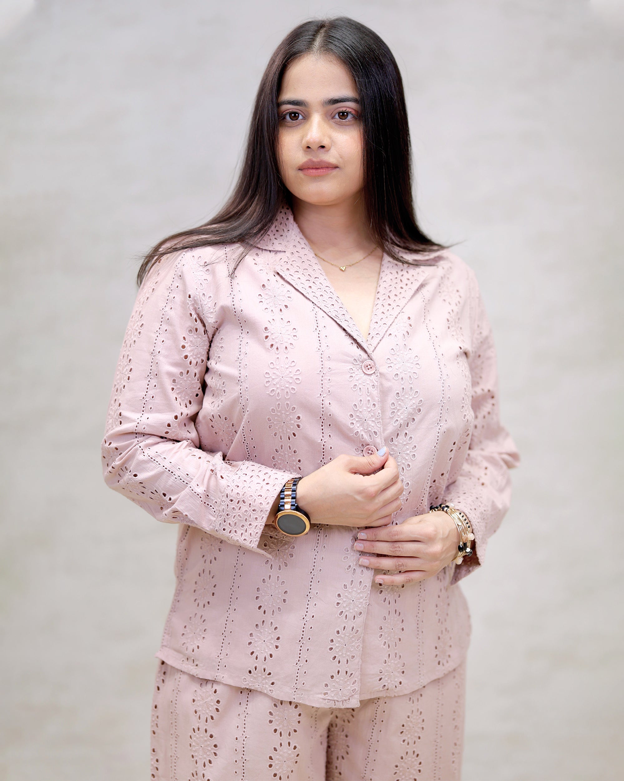Floral Schiffli Long Shirt with Cargo Pants