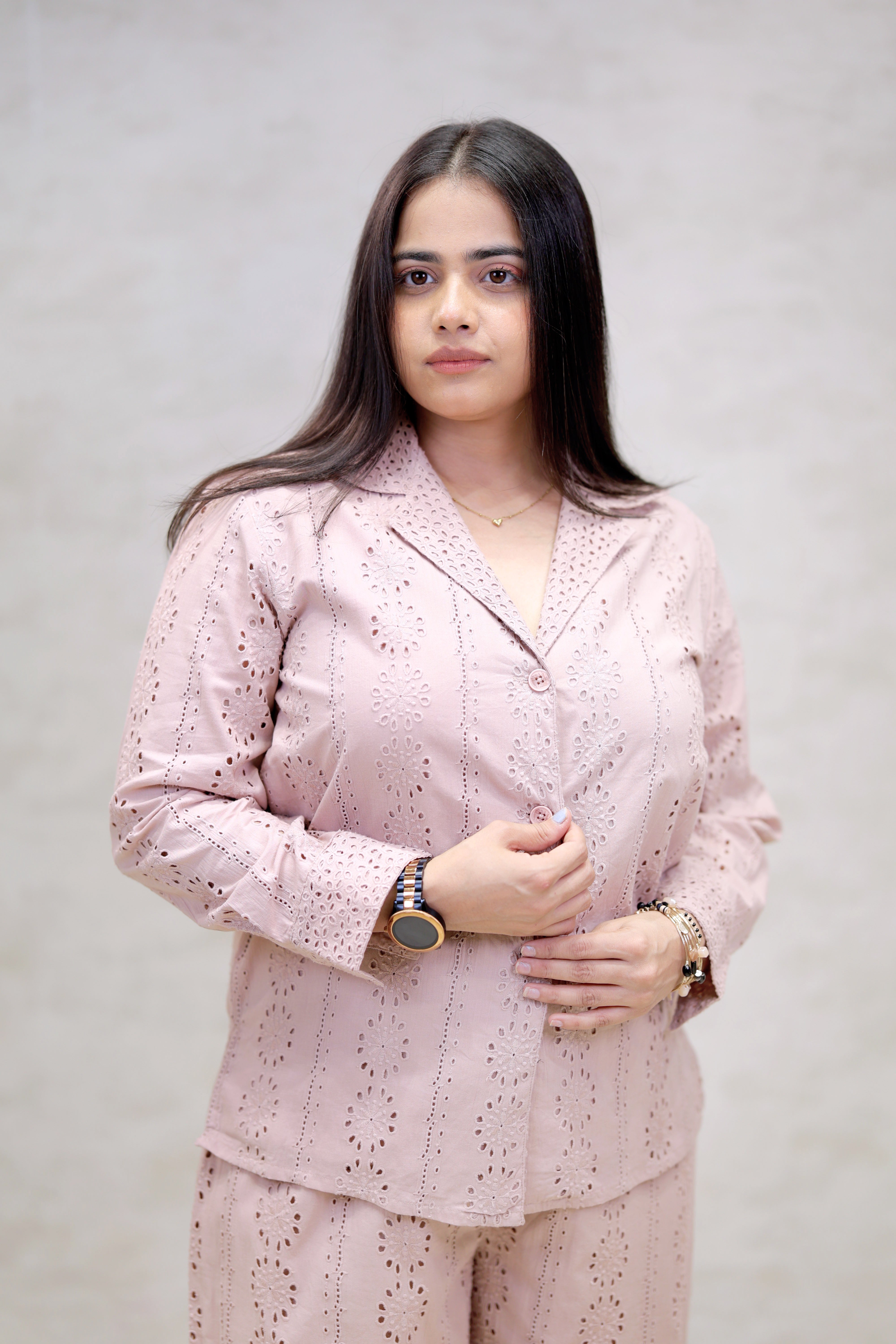 Floral Schiffli Long Shirt with Cargo Pants