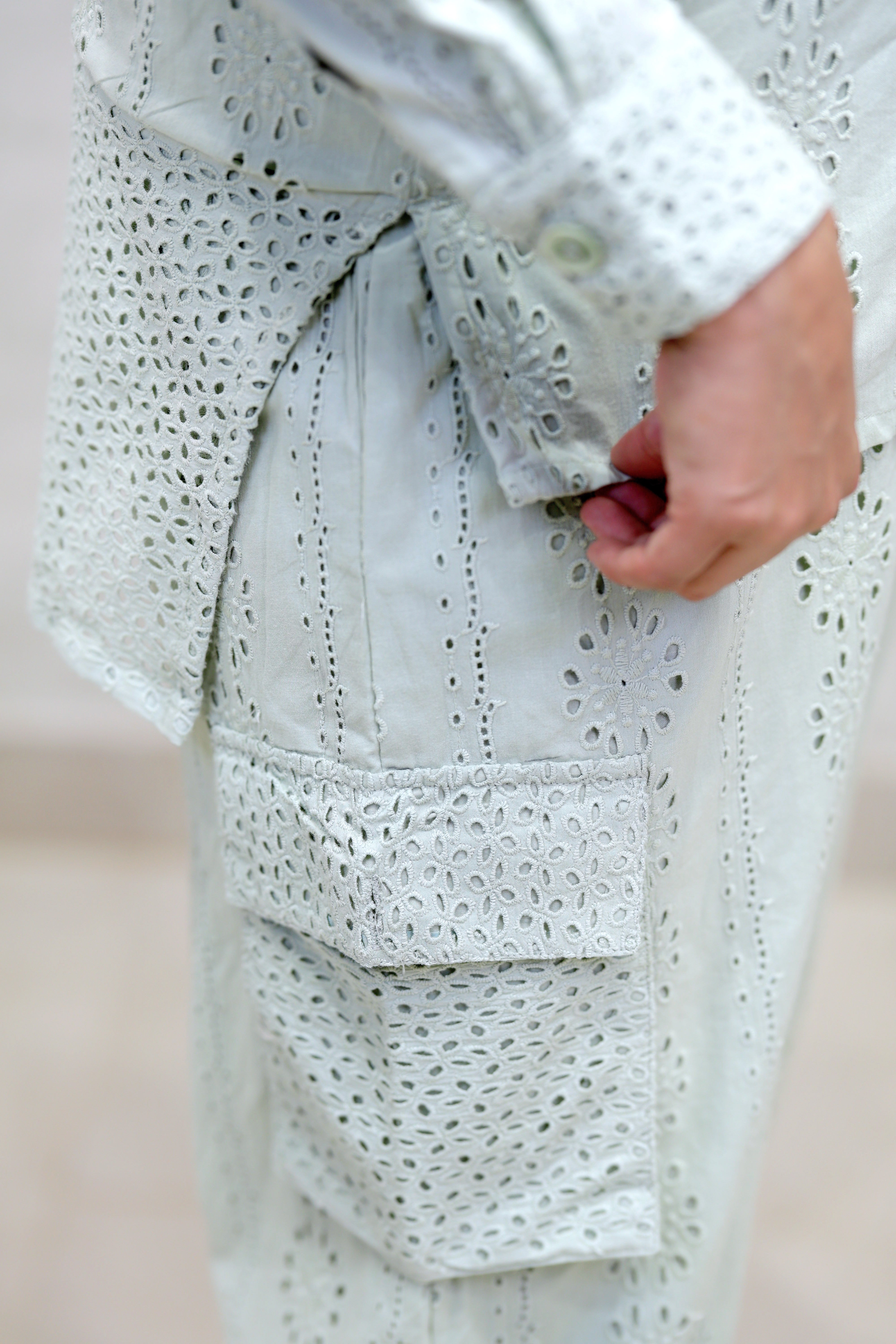 Floral Schiffli Long Shirt with Cargo Pants