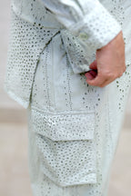 Floral Schiffli Long Shirt with Cargo Pants
