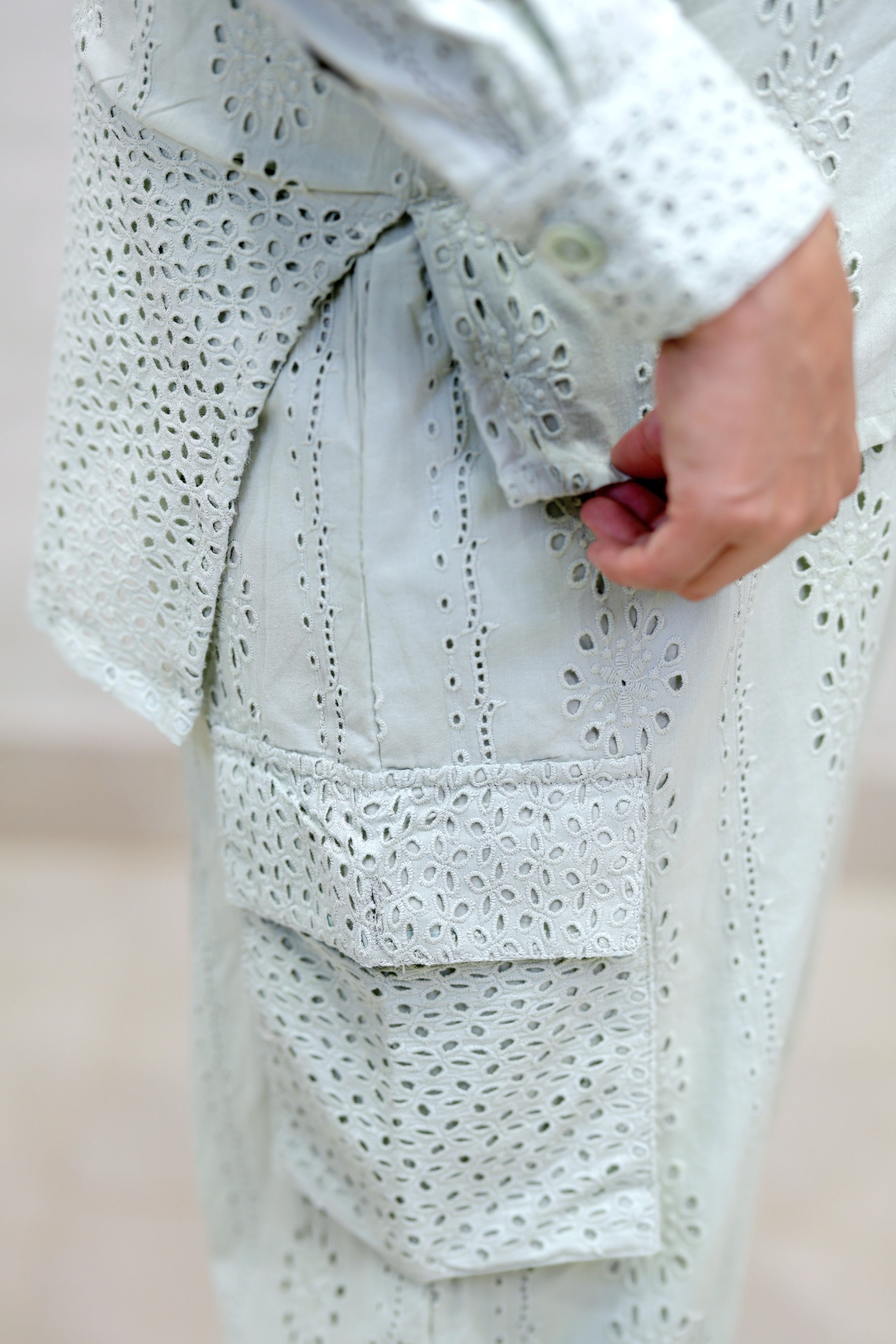Floral Schiffli Long Shirt with Cargo Pants