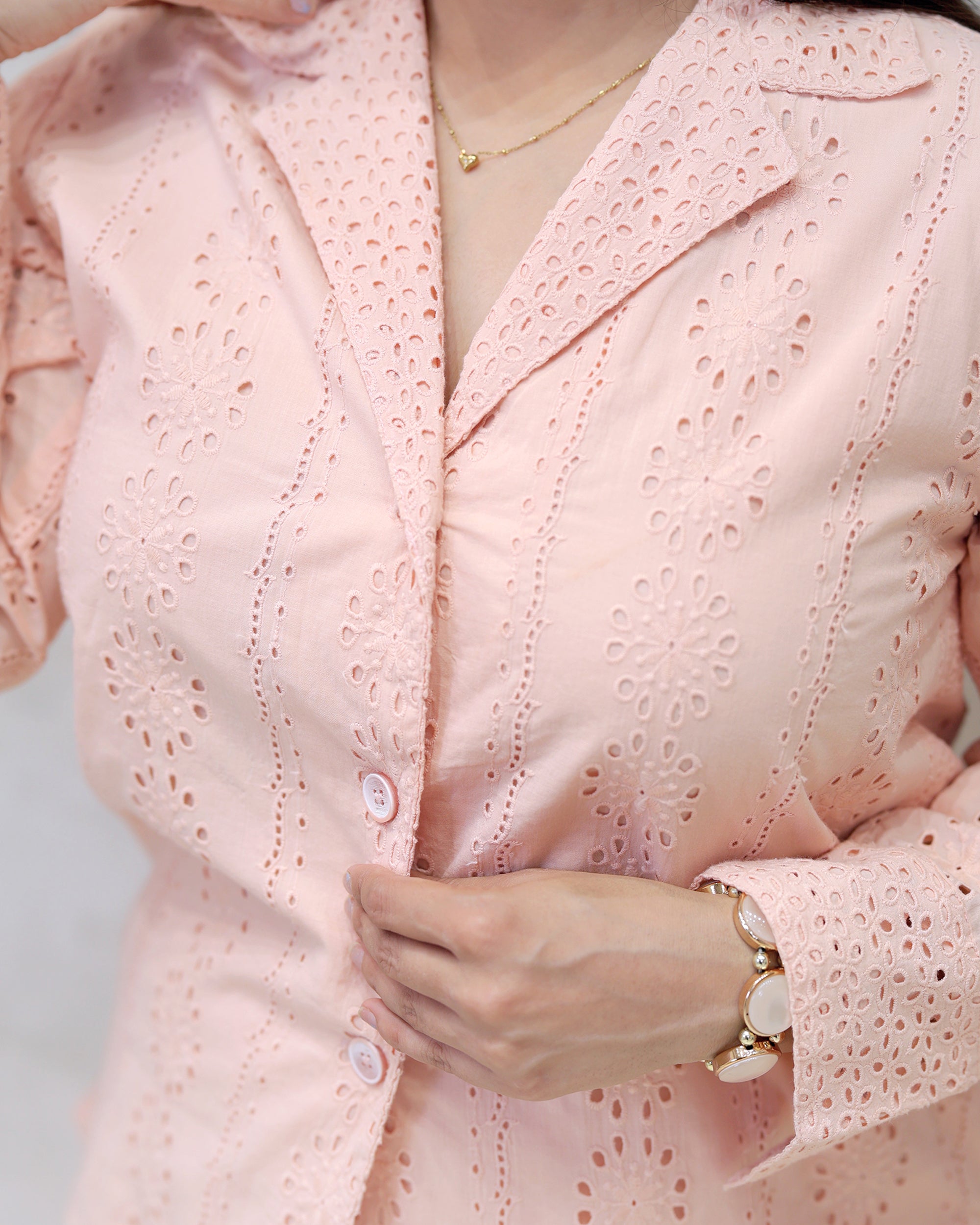 Floral Schiffli Long Shirt with Cargo Pants