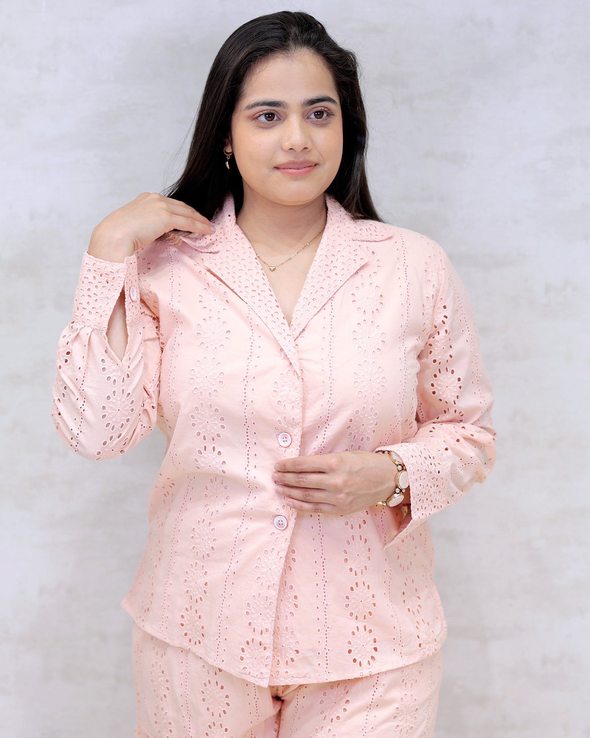 Floral Schiffli Long Shirt with Cargo Pants