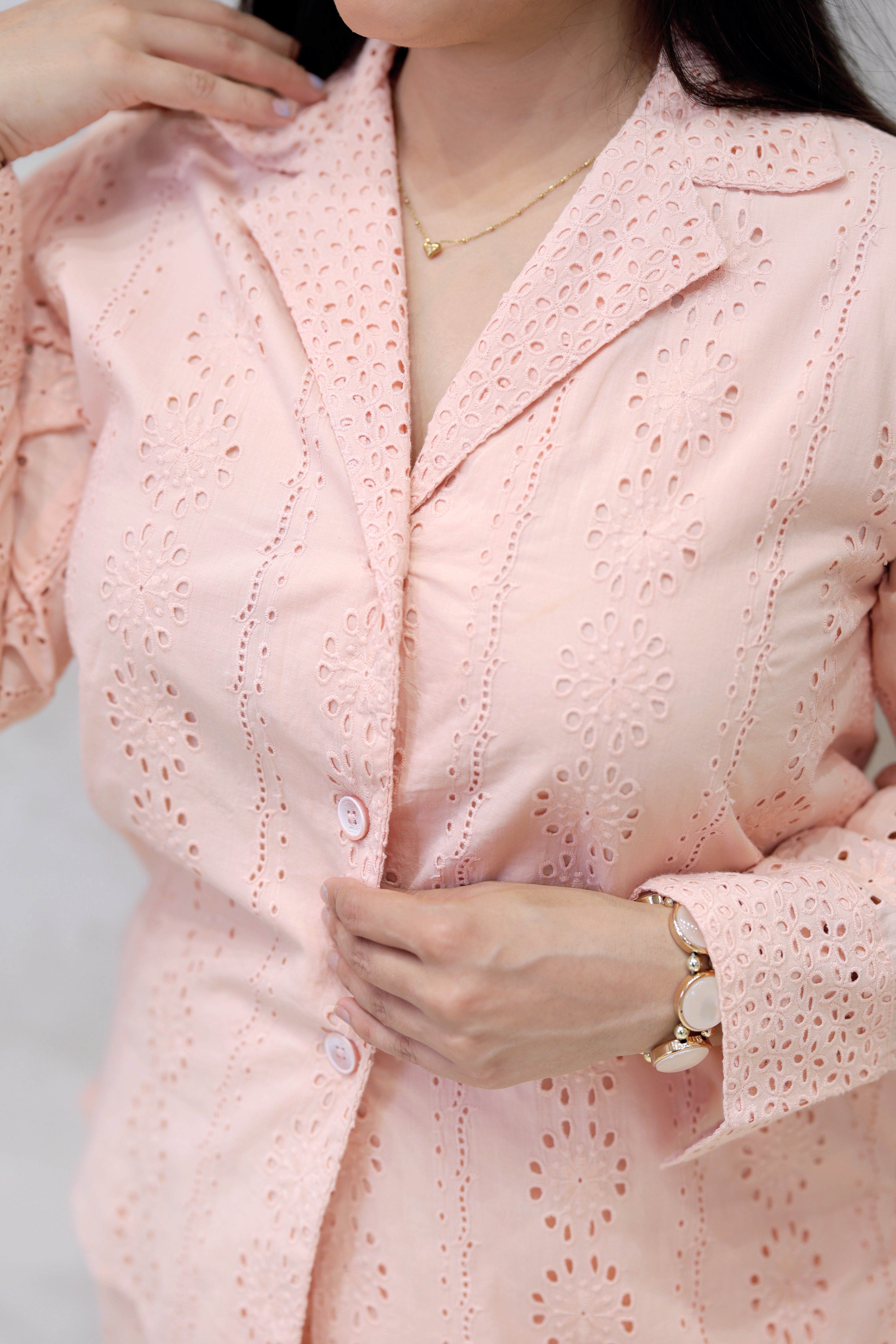 Floral Schiffli Long Shirt with Cargo Pants