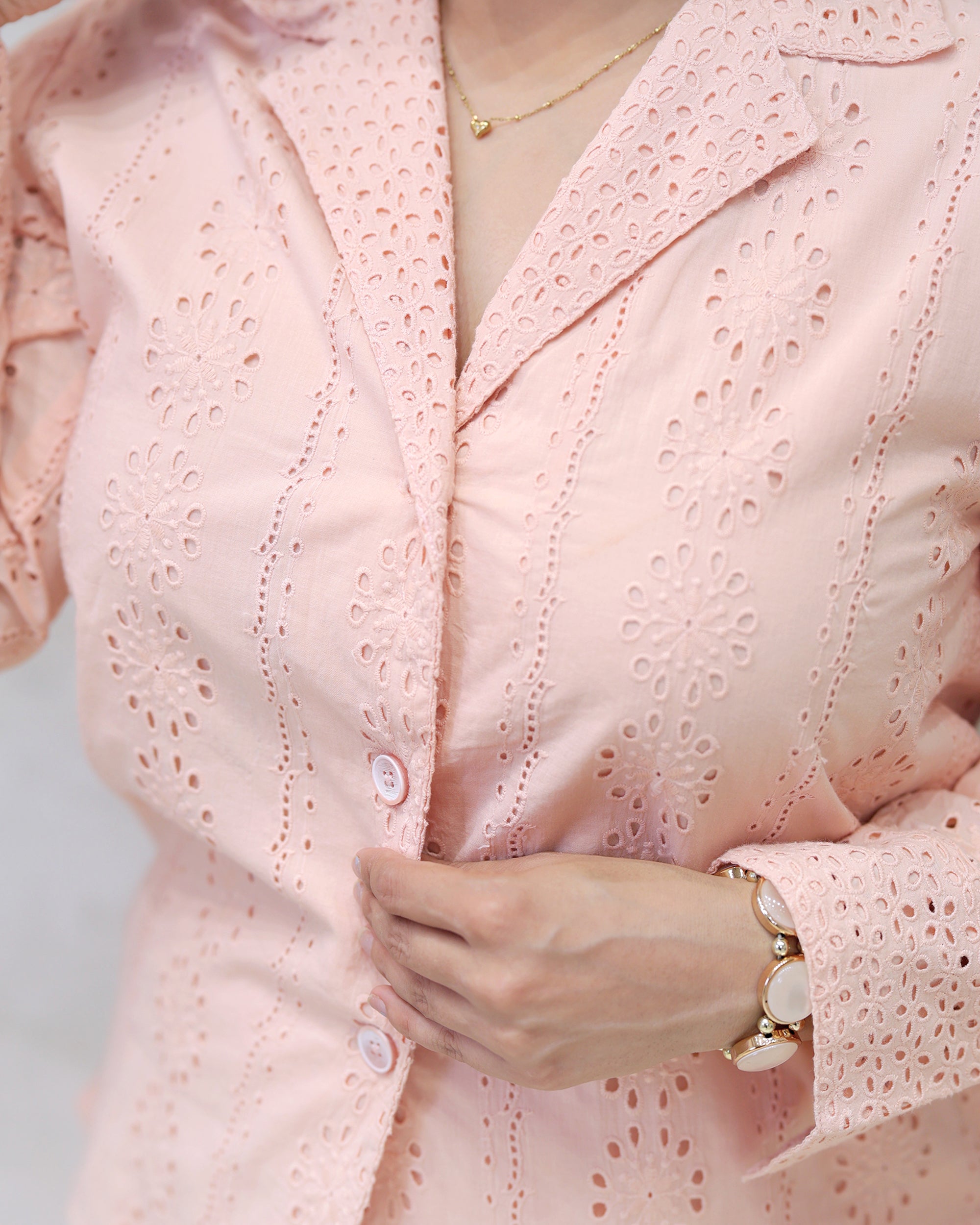 Floral Schiffli Long Shirt with Cargo Pants