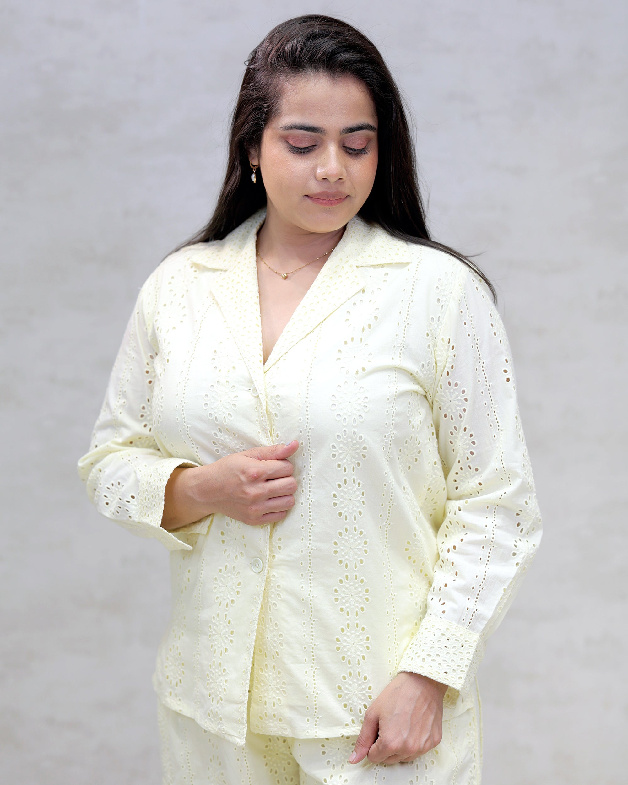 Floral Schiffli Long Shirt with Cargo Pants