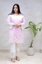 Crochet Embroidered Straight Kurta with Pants
