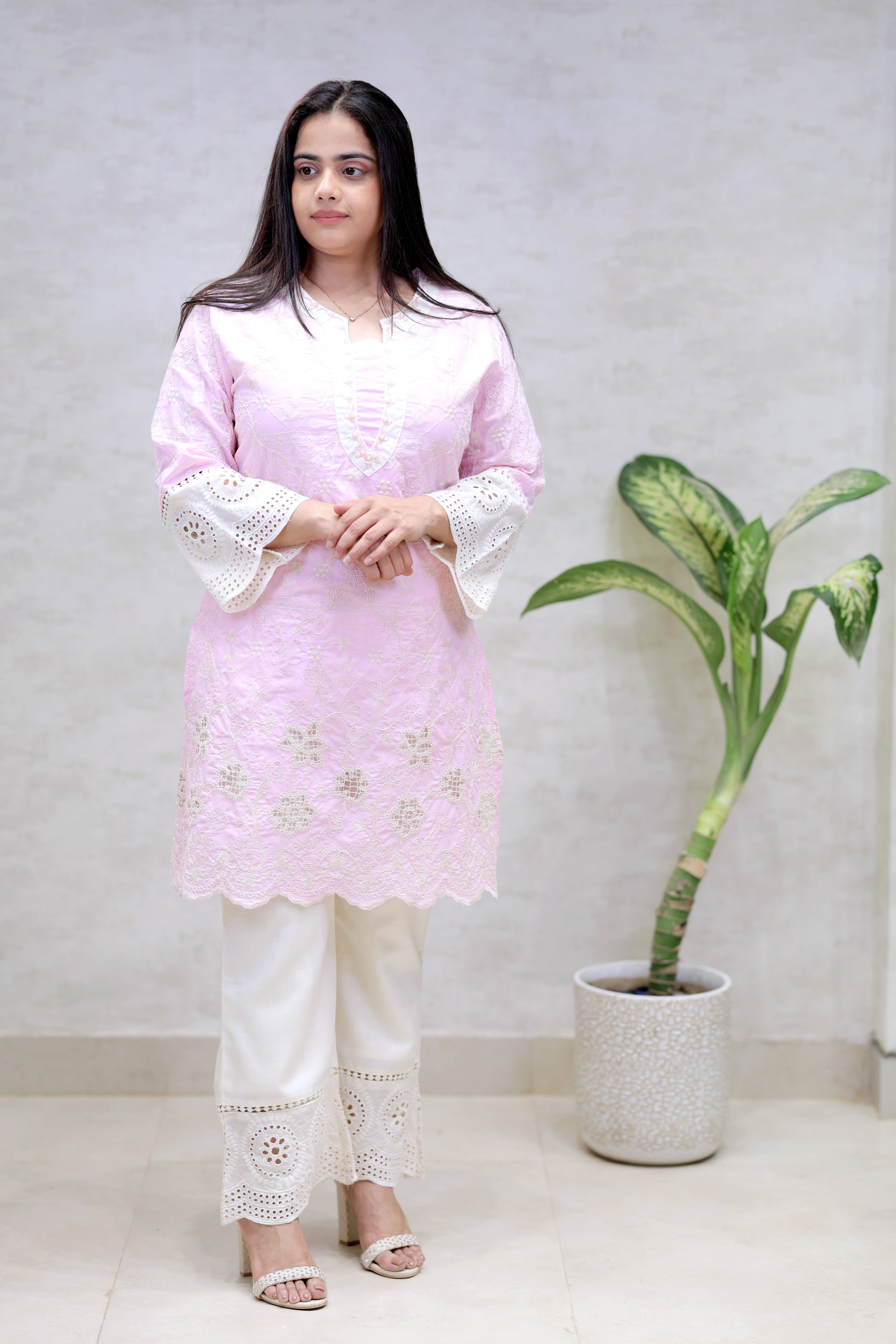 Crochet Embroidered Straight Kurta with Pants