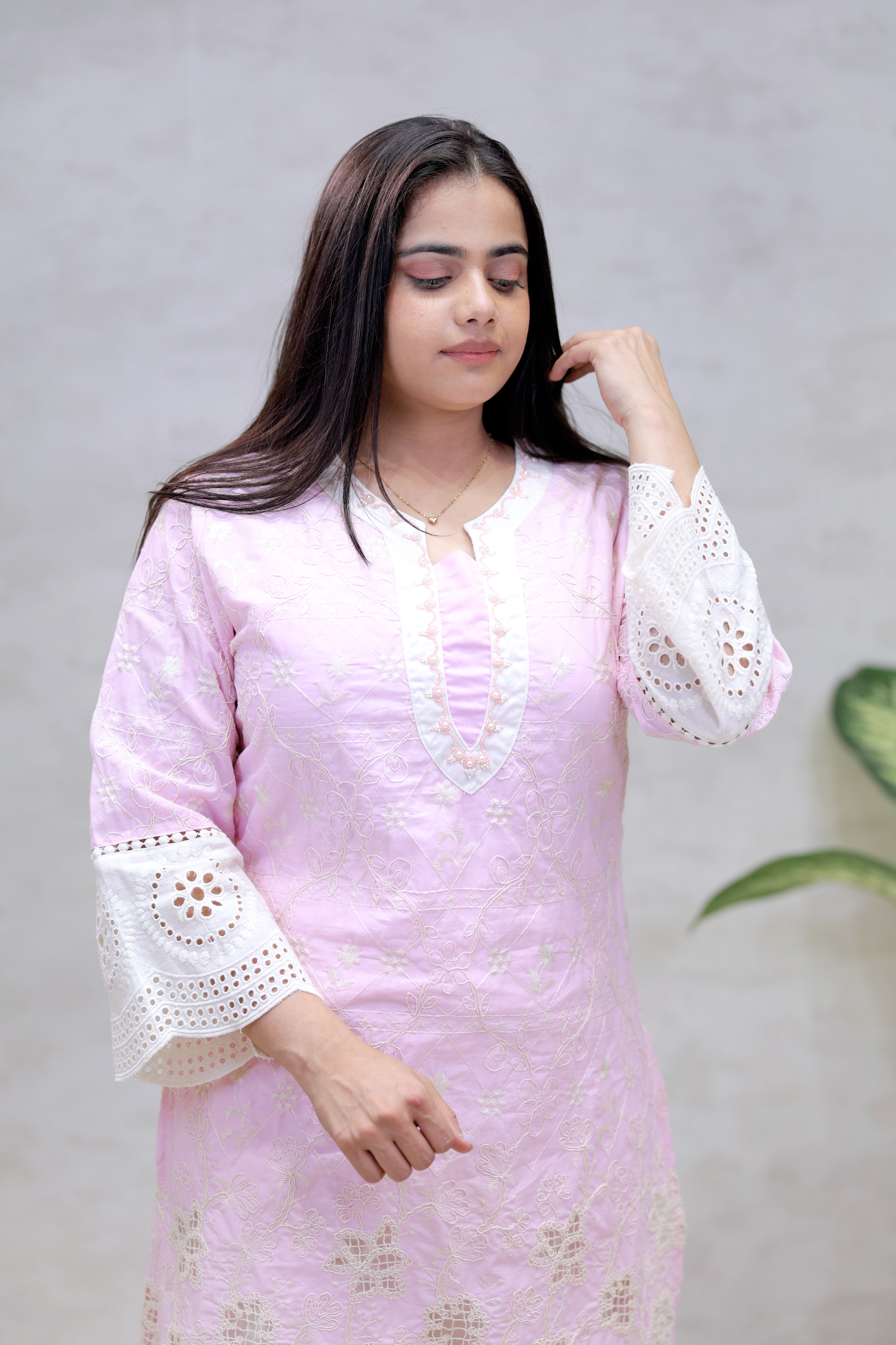 Crochet Embroidered Straight Kurta with Pants