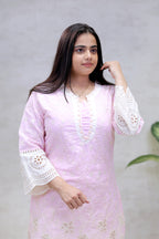 Crochet Embroidered Straight Kurta with Pants