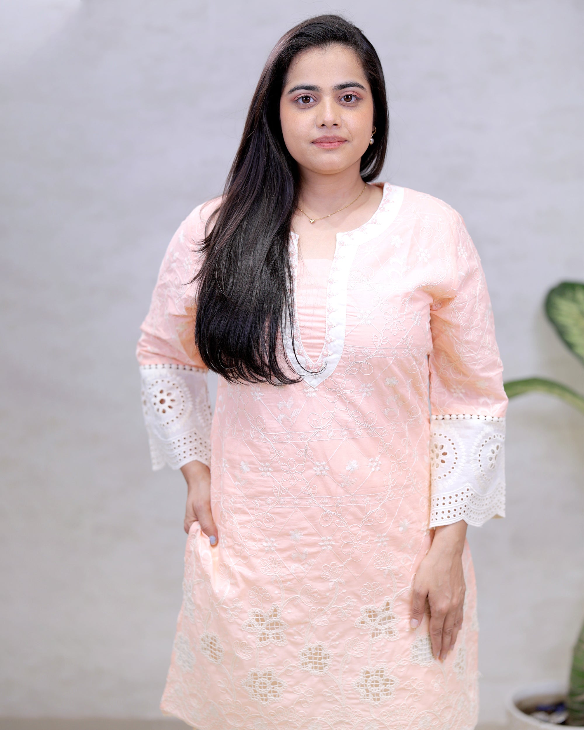 Crochet Embroidered Straight Kurta with Pants