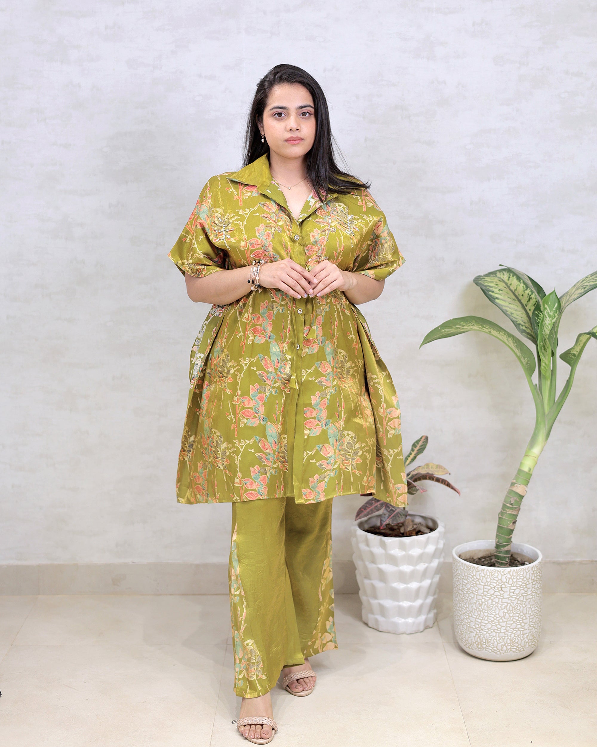Short Kaftaan Collar Shirt with Pants