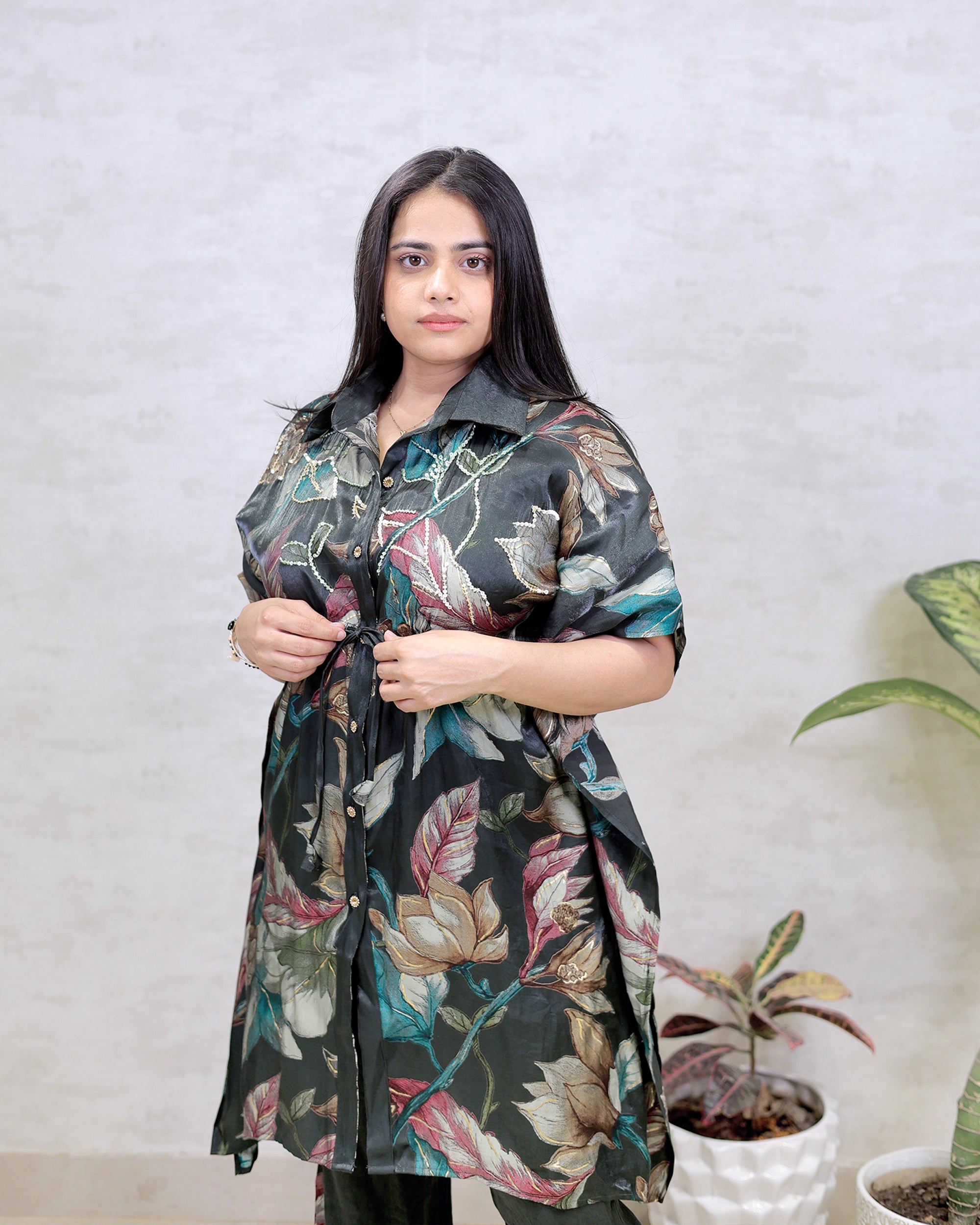 Short Kaftaan Collar Shirt with Pants
