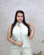 Thread Embroidered Schiffli Vest Top with Flared Pants