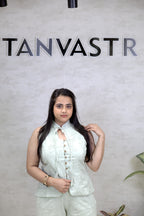 Thread Embroidered Schiffli Vest Top with Flared Pants