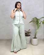 Thread Embroidered Schiffli Vest Top with Flared Pants