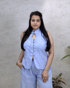 Thread Embroidered Schiffli Vest Top with Flared Pants