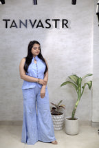 Thread Embroidered Schiffli Vest Top with Flared Pants