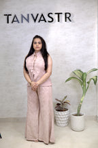 Thread Embroidered Schiffli Vest Top with Flared Pants
