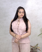 Thread Embroidered Schiffli Vest Top with Flared Pants