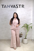 Thread Embroidered Schiffli Vest Top with Flared Pants
