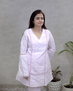 A-line Thread Schiffli Kurta with Plazzo Pants